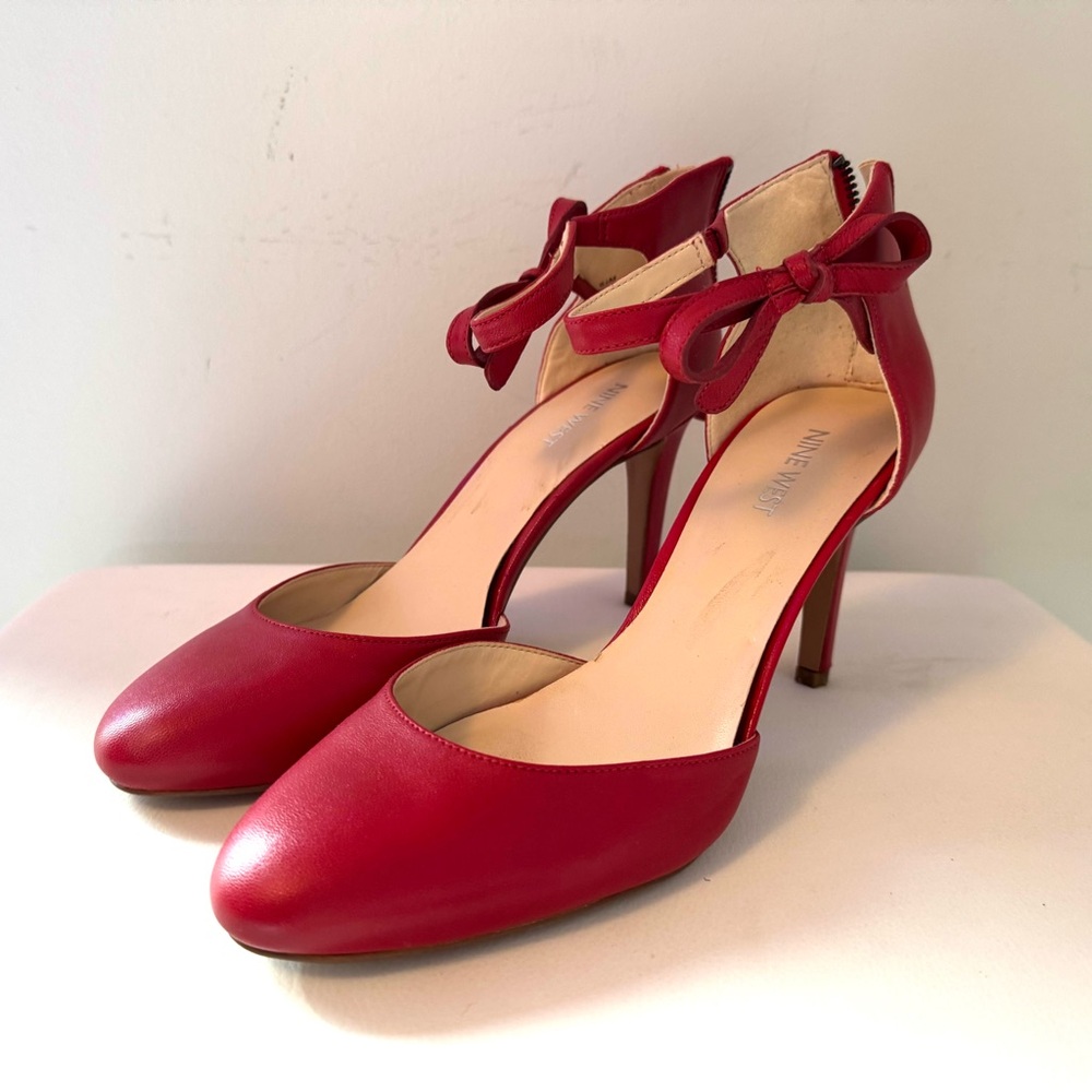 Nine West Red Bow Ankle Strap Heels